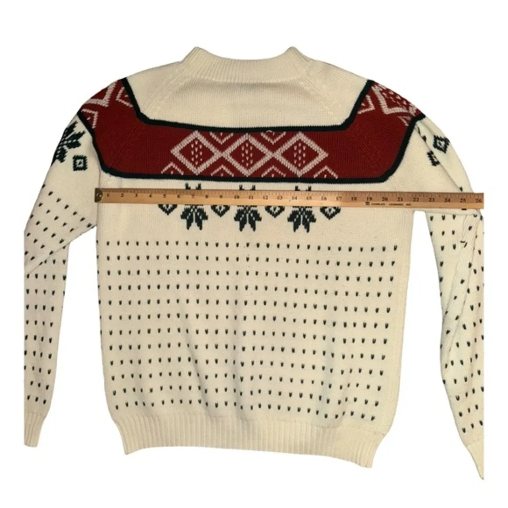 VTG 80s JCPenny Cream green/ Burgundy Geometric Snowflake Knit winter sweater XL